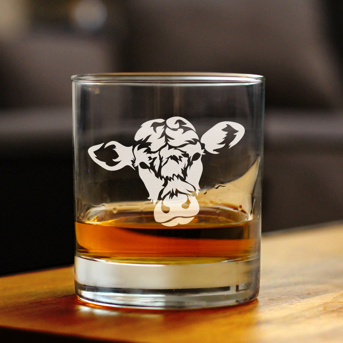 Cow Face Whiskey Rocks Glass - Funny Unique Farm Animal Themed Decor and Gifts for Cow Lovers - 10.25 Oz