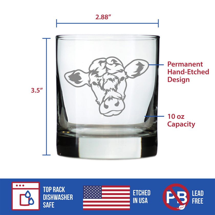 Cow Face Whiskey Rocks Glass - Funny Unique Farm Animal Themed Decor and Gifts for Cow Lovers - 10.25 Oz