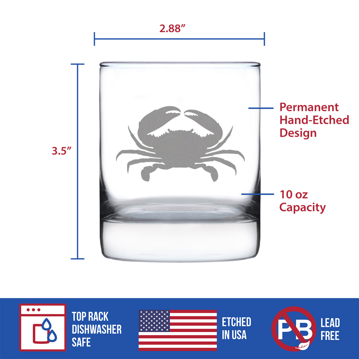 Crab - Cute Nautical Theme Gifts for Beach House - 10 Ounce Rocks Glass