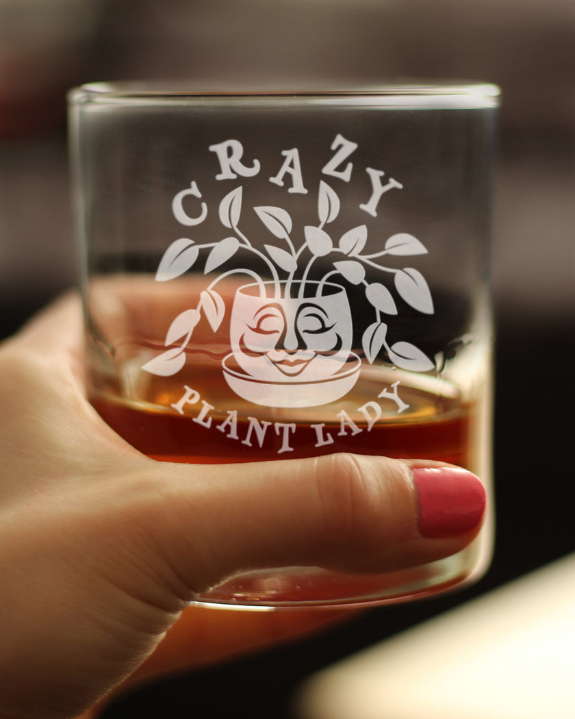 Crazy Plant Lady - Whiskey Rocks Glass - Gardening Themed Gifts and Decor for Gardeners - 10.25 Oz Glass
