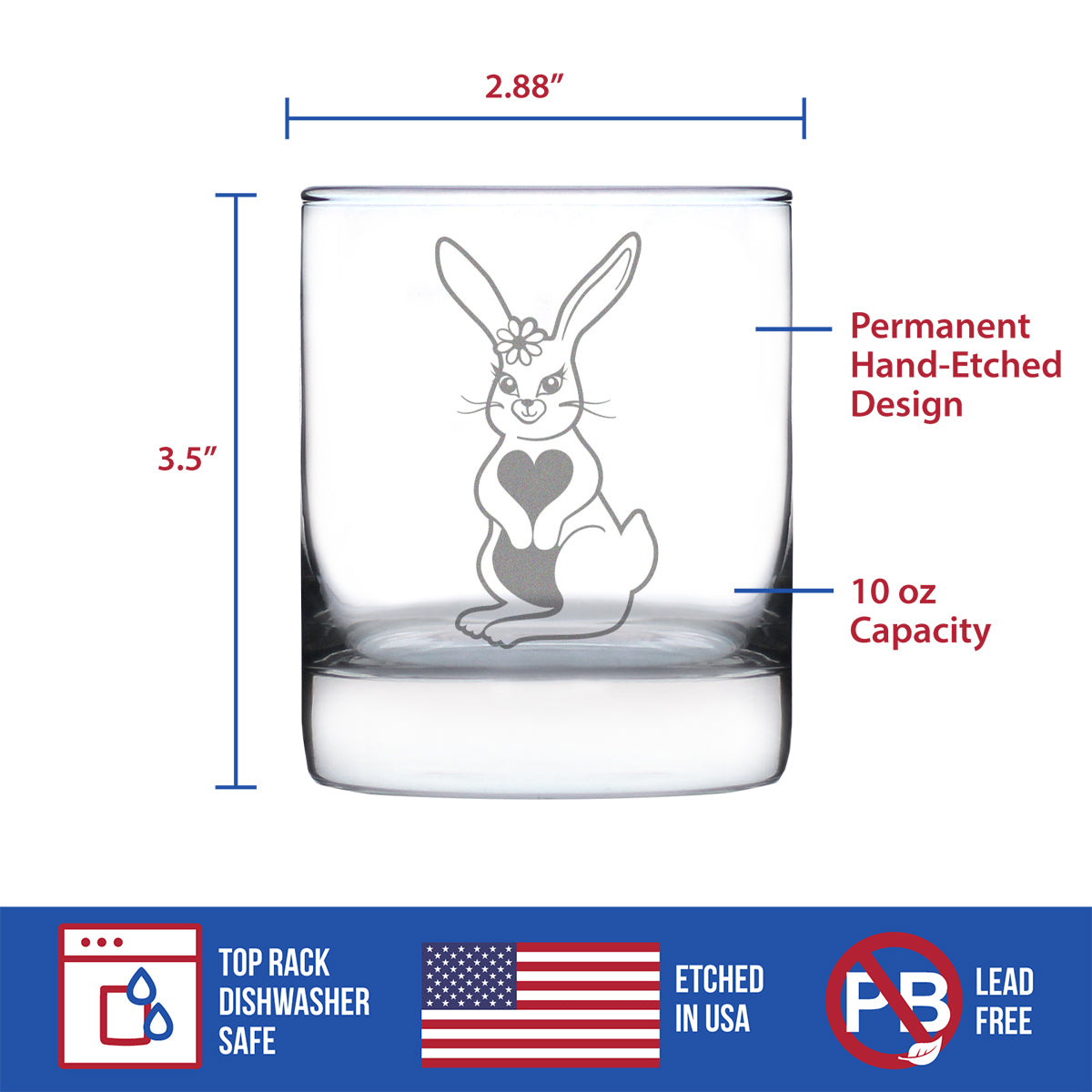 Cute Bunny Rabbit - Whiskey Rocks Glass - Hand Engraved Gifts for Men &amp; Women That Love Bunnies