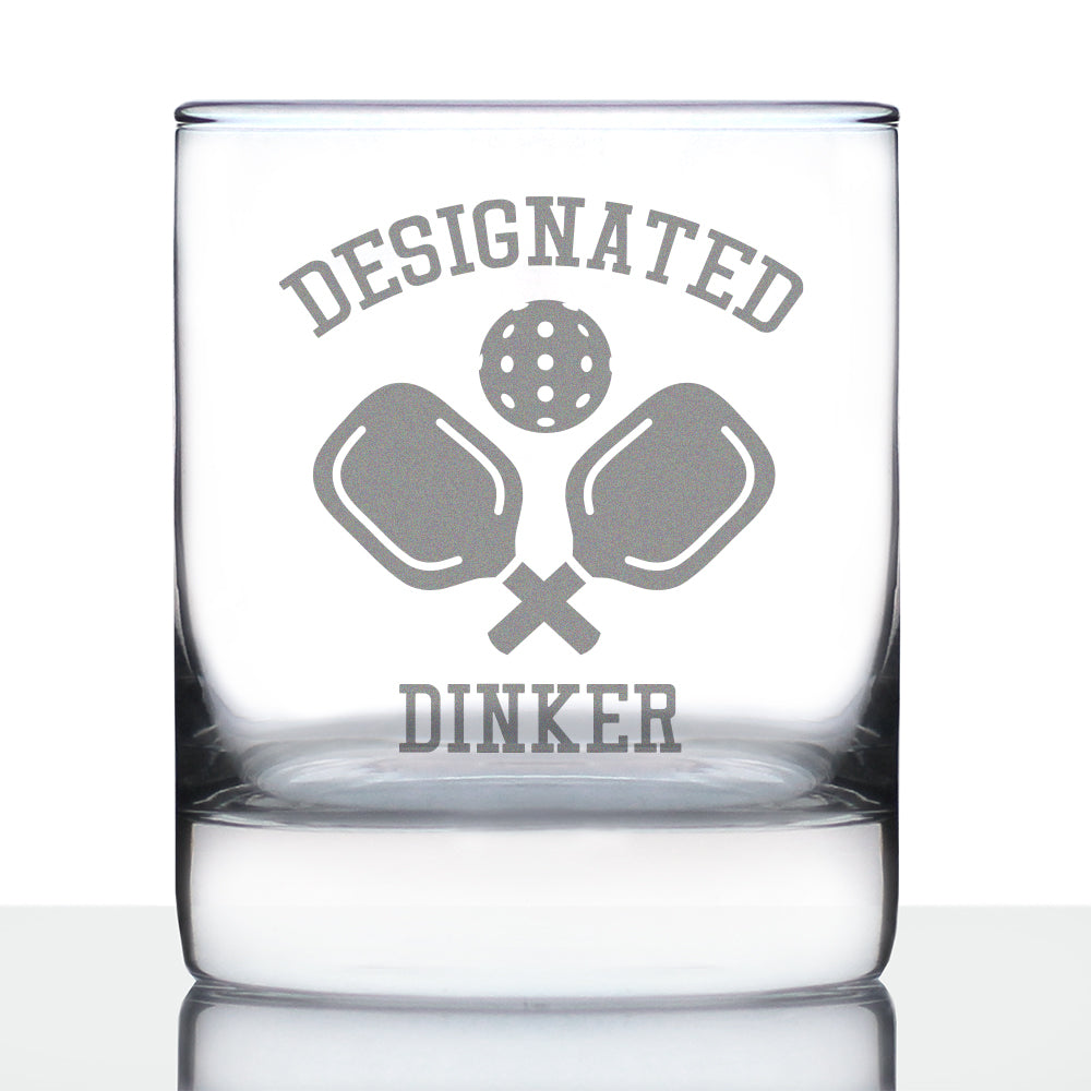 Designated Dinker - Whiskey Rocks Glass - Funny Pickleball Themed Decor and Gifts - 10.25 Oz Glasses