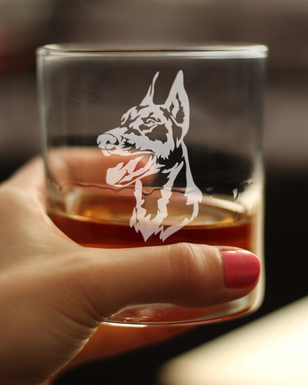 Doberman Face Whiskey Rocks Glass - Unique Dog Themed Decor and Gifts for Moms &amp; Dads of Pinscher Dobermans - 10.25 Oz