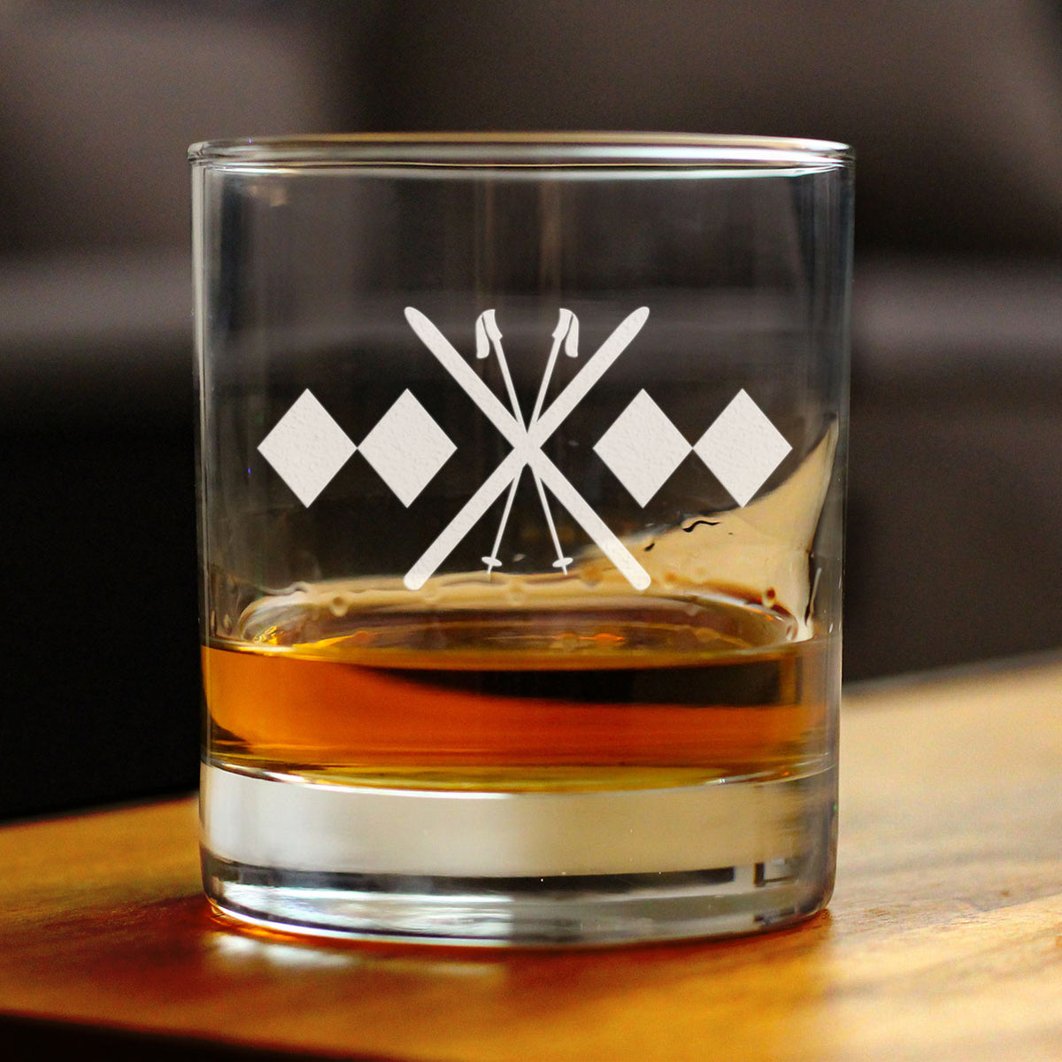 Double Black Diamond - Whiskey Rocks Glass - Unique Skiing Themed Decor and Gifts for Mountain Lovers - 10.25 Oz Glasses