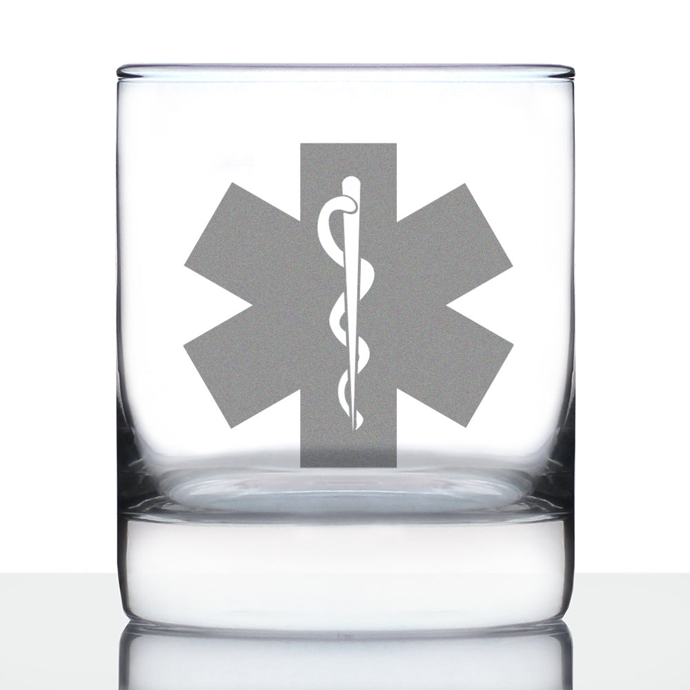 EMT Star of Life Whiskey Rocks Glass - EMS Themed Gifts for Paramedics and EMTS - 10.25 Oz