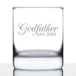 Godfather Est. 2023 - Decorative 10 oz Rocks Glass or Old Fashioned Glass - Baby Shower Gift - Pregnancy Reveal Gift for New Godfathers