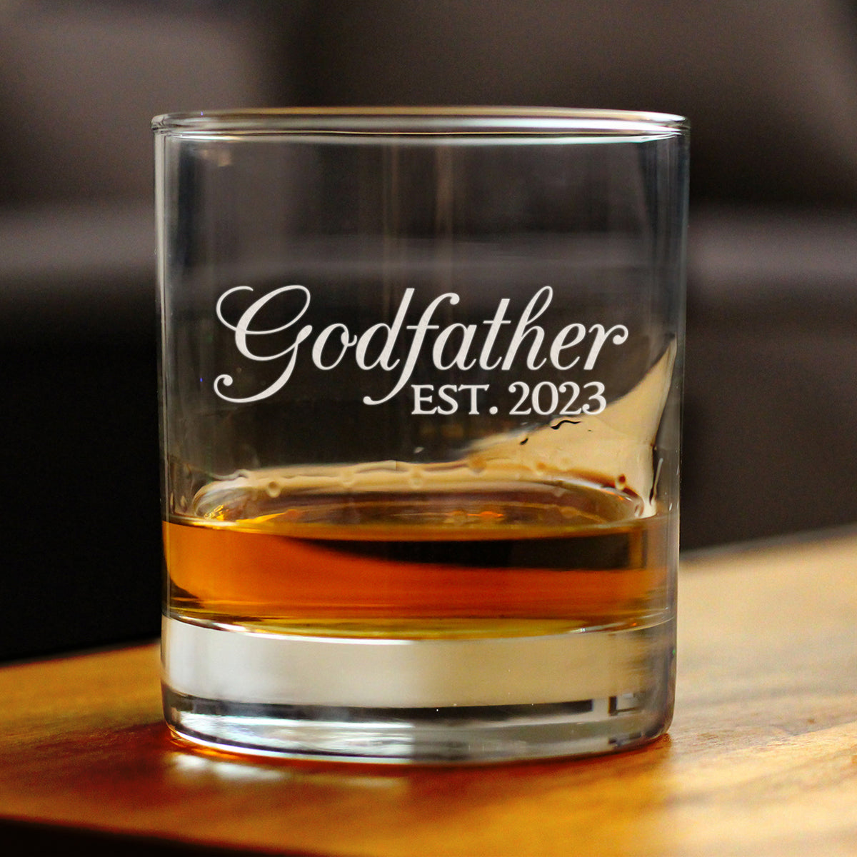 Godfather Est. 2023 - Decorative 10 oz Rocks Glass or Old Fashioned Glass - Baby Shower Gift - Pregnancy Reveal Gift for New Godfathers