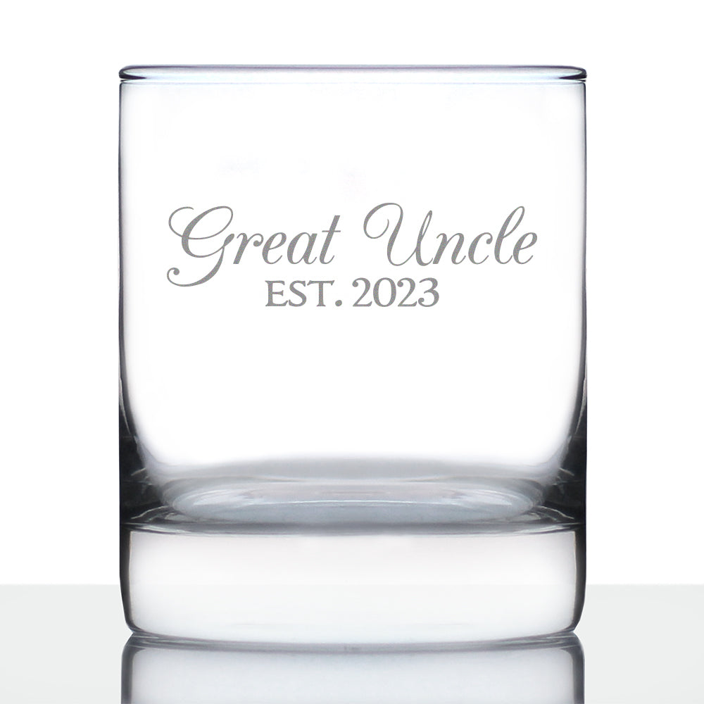 Great Uncle Est. 2023 - Decorative 10 oz Rocks Glass or Old Fashioned Glass Etched Sayings, Pregnancy Announcement &amp; Baby Reveal