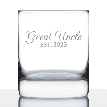 Great Uncle Est. 2023 - Decorative 10 oz Rocks Glass or Old Fashioned Glass Etched Sayings, Pregnancy Announcement & Baby Reveal