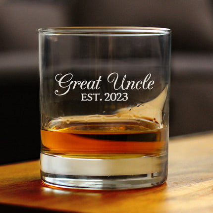 Great Uncle Est. 2023 - Decorative 10 oz Rocks Glass or Old Fashioned Glass Etched Sayings, Pregnancy Announcement & Baby Reveal
