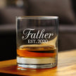 Father Est 2020 - New Dad Whiskey Rocks Glass Gift for First Time Daddy - Decorative Engraved Whisky Drinking Glasses