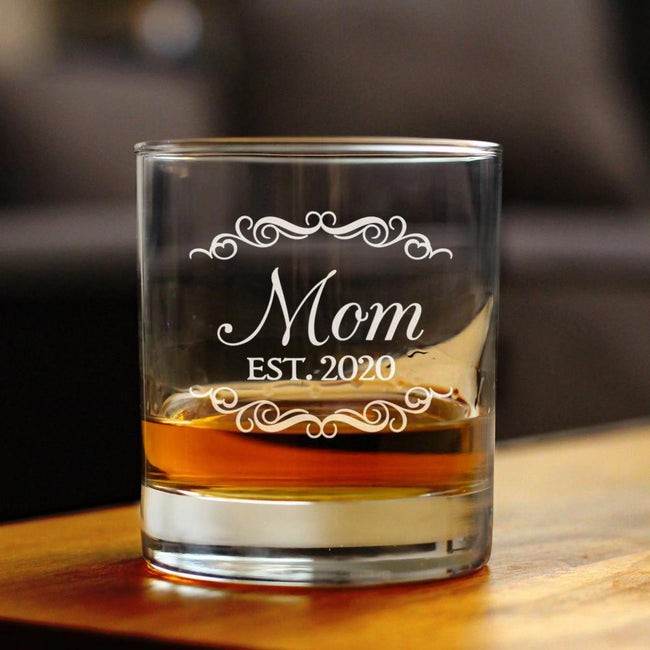 Mom Est. 2020 - Decorative 10 Ounce Rocks Glass