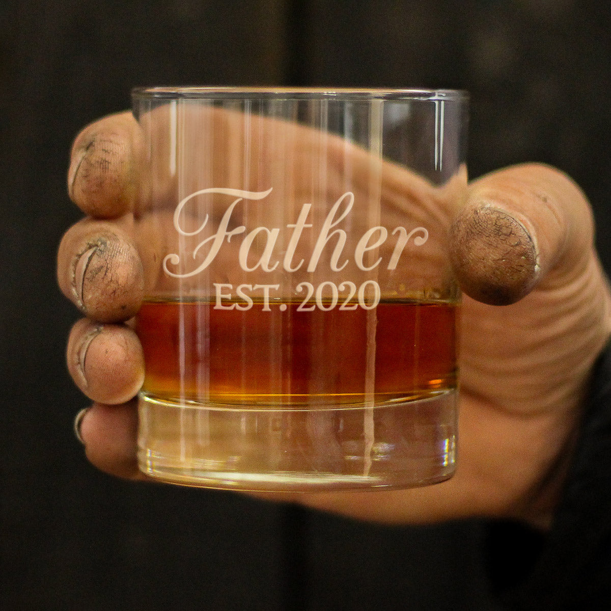 Father Est 2020 - New Dad Whiskey Rocks Glass Gift for First Time Daddy - Decorative Engraved Whisky Drinking Glasses