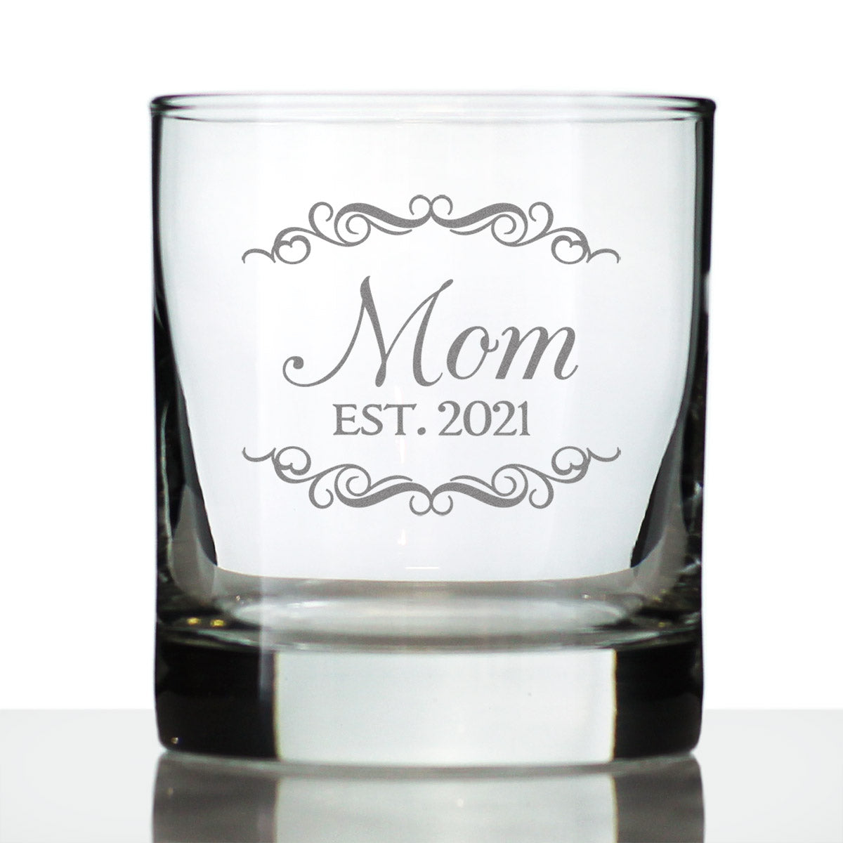 Mom Est 2021 - New Mother Whiskey Rocks Glass Gift for First Time Parents - Bold 10.25 Oz Glasses