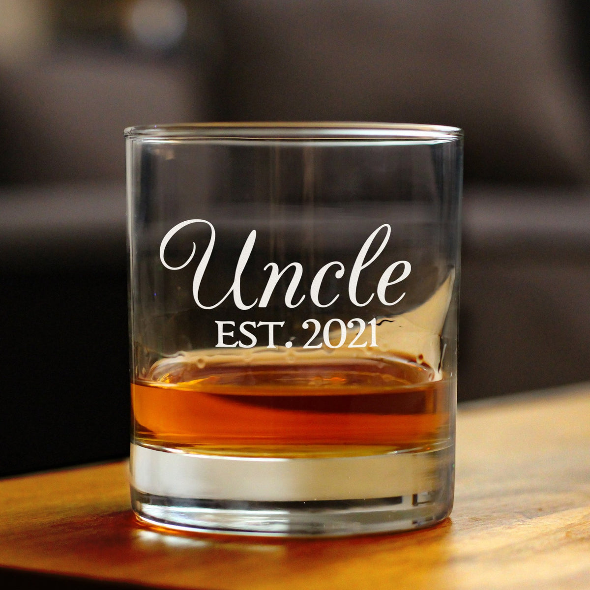 Uncle Est 2021 - Whiskey Rocks Glass Gift for First Time Uncles - Decorative 10.25 Oz Glasses