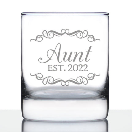 Aunt Est 2022 - New Aunties Whiskey Rocks Glass Gift for First Time Aunts - Decorative 10.25 Oz Glasses
