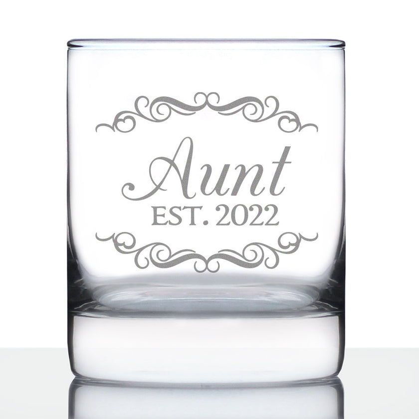 Aunt Est 2022 - New Aunties Whiskey Rocks Glass Gift for First Time Aunts - Decorative 10.25 Oz Glasses