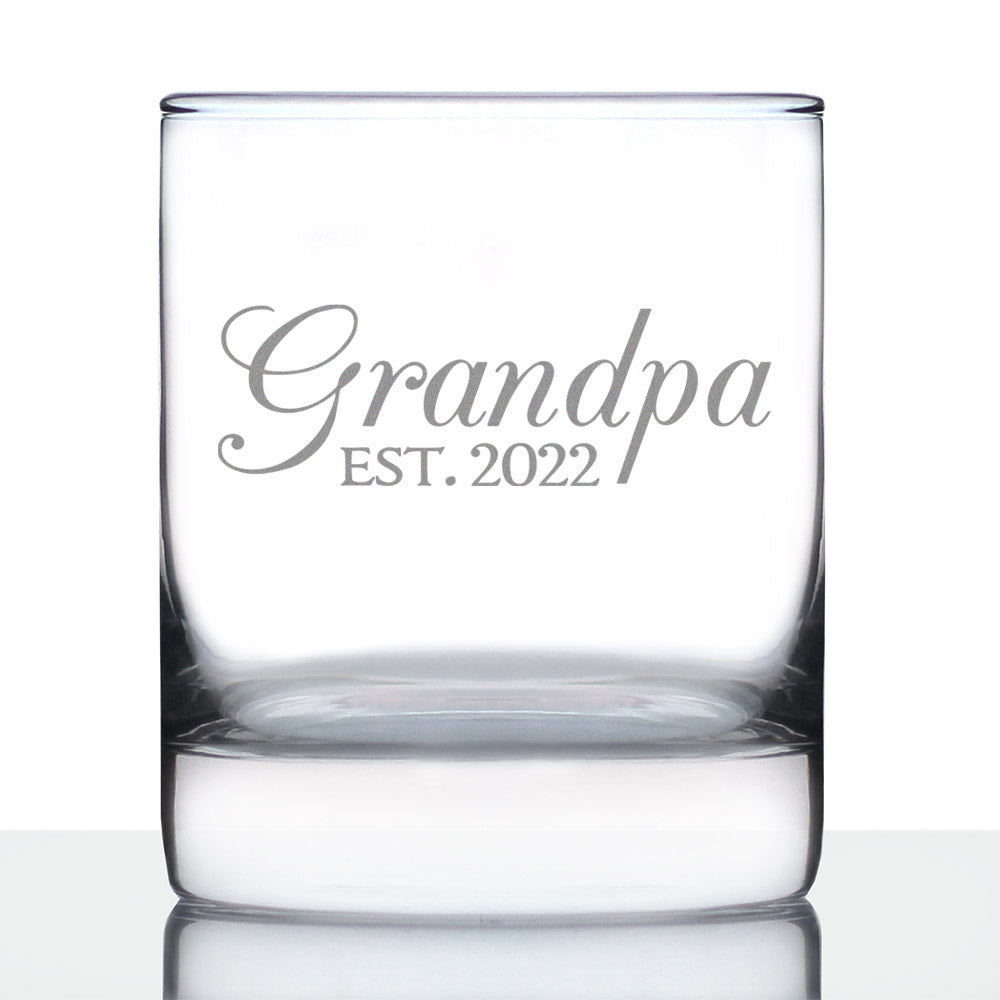 Grandpa Est 2022 - New Grandfather Whiskey Rocks Glass Gift for First Time Grandparents - Decorative 10.25 Oz Glasses