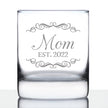 Mom Est 2022 - New Mother Whiskey Rocks Glass Gift for First Time Parents - Decorative 10.25 Oz Glasses