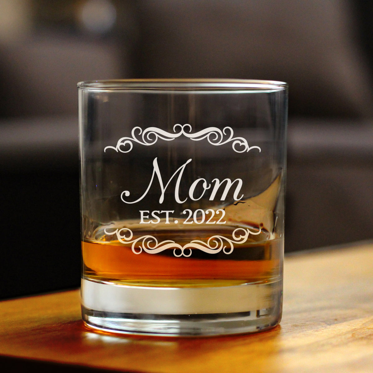 Mom Est 2022 - New Mother Whiskey Rocks Glass Gift for First Time Parents - Decorative 10.25 Oz Glasses