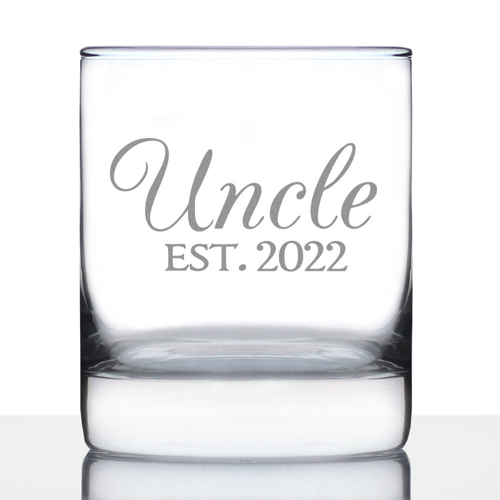 Uncle Est 2022 - Whiskey Rocks Glass Gift for First Time Uncles - Decorative 10.25 Oz Glasses