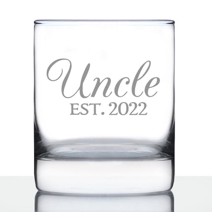 Uncle Est 2022 - Whiskey Rocks Glass Gift for First Time Uncles - Decorative 10.25 Oz Glasses