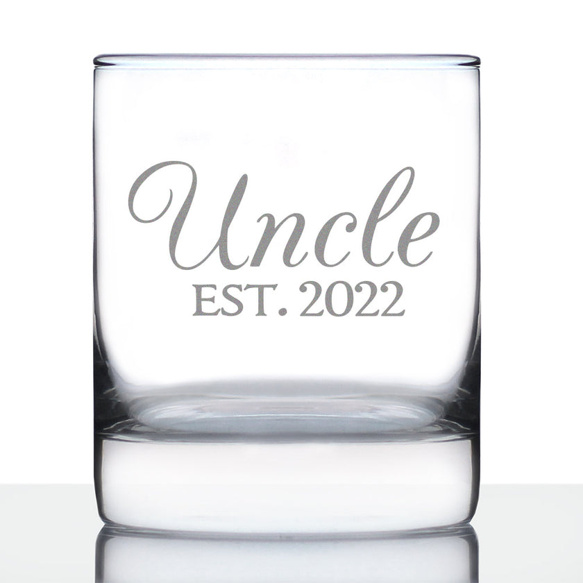 Uncle Est 2022 - Whiskey Rocks Glass Gift for First Time Uncles - Decorative 10.25 Oz Glasses