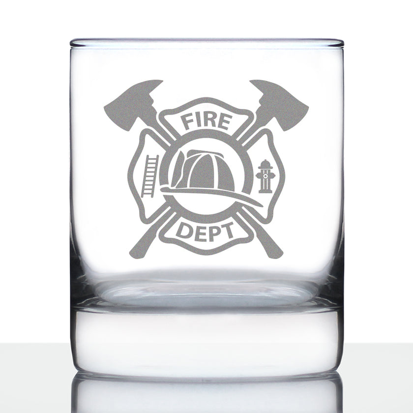 Firefighter Symbol Engraved 10 oz Rocks or Old Fashioned Glass, Unique Gifts for Firefighters, Firemen & Firewomen