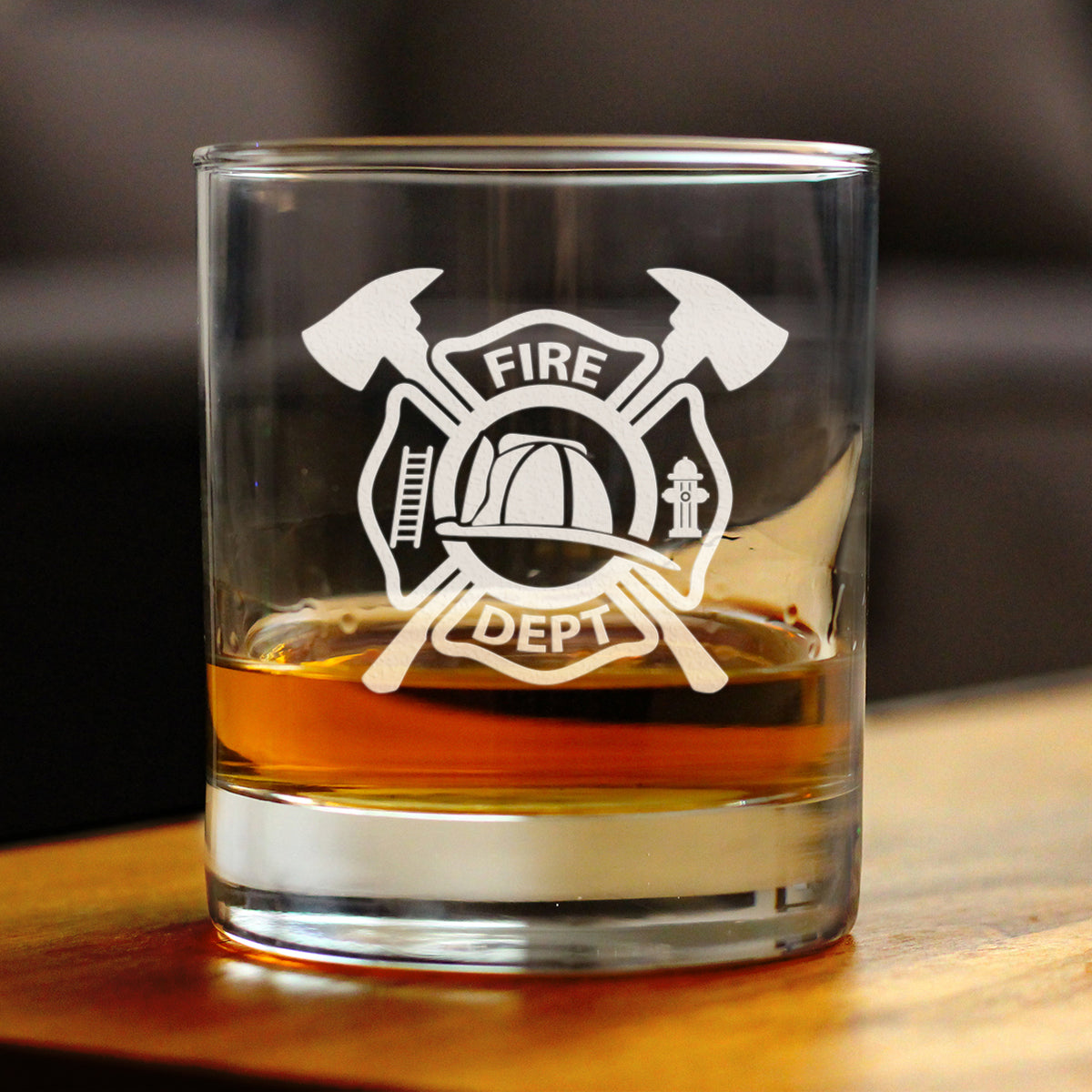 Firefighter Symbol Engraved 10 oz Rocks or Old Fashioned Glass, Unique Gifts for Firefighters, Firemen &amp; Firewomen