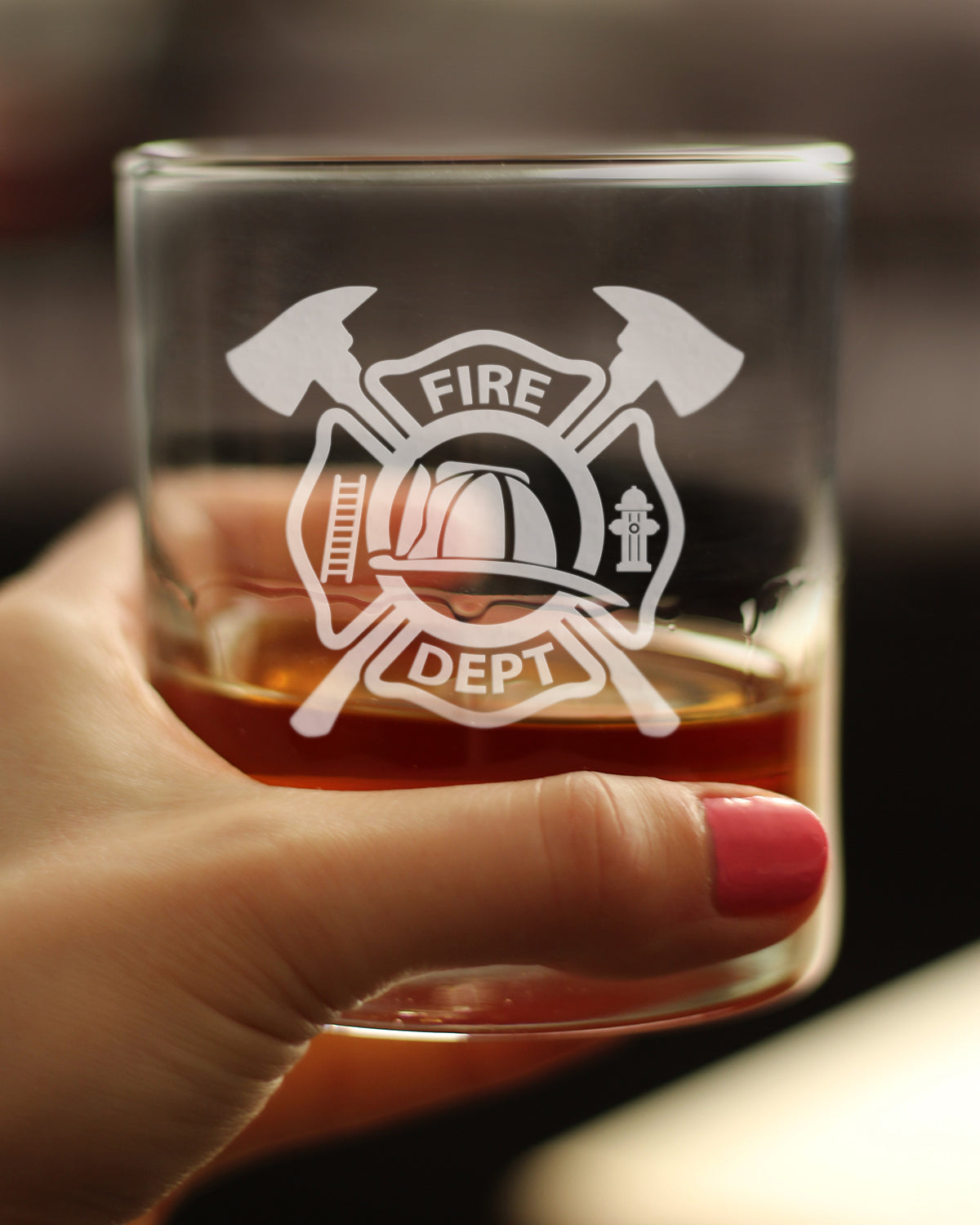 Firefighter Symbol Engraved 10 oz Rocks or Old Fashioned Glass, Unique Gifts for Firefighters, Firemen &amp; Firewomen