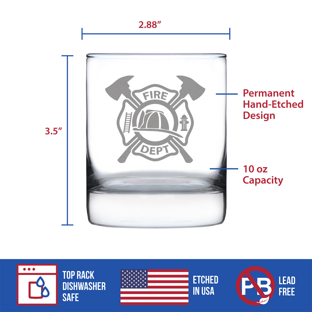 Firefighter Symbol Engraved 10 oz Rocks or Old Fashioned Glass, Unique Gifts for Firefighters, Firemen &amp; Firewomen