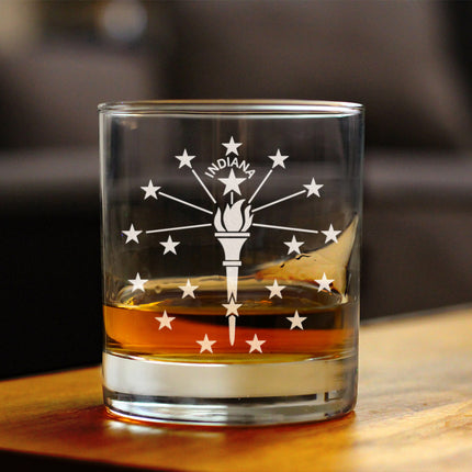 Indiana Flag Whiskey Rocks Glass - State Themed Drinking Decor and Gifts for Indianan Women & Men - 10.25 Oz Whisky Tumbler Glasses