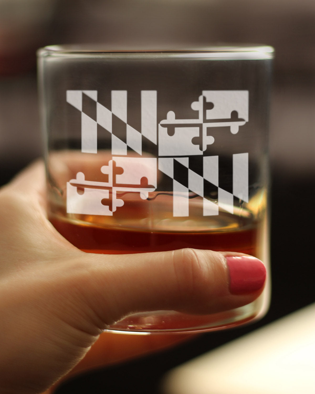 Maryland Flag Whiskey Rocks Glass - State Themed Drinking Decor and Gifts for Marylander Women &amp; Men - 10.25 Oz Whisky Tumbler Glasses