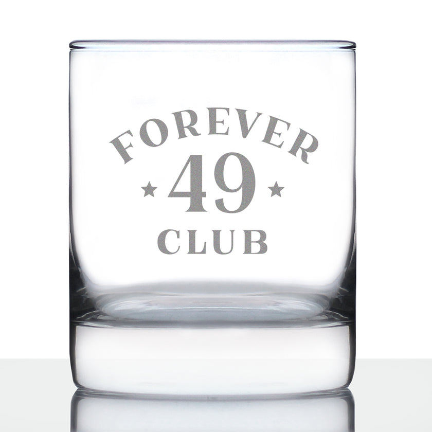 Forever 49 Club - Whiskey Rocks Glass 50th Birthday Gifts for Men & Women Turning 50 - Fun Retro Bday Whisky Drinking Tumbler - 10.25 Oz