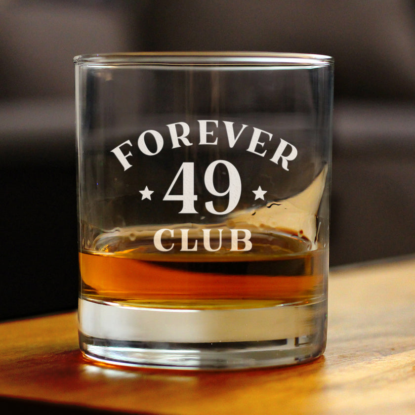 Forever 49 Club - Whiskey Rocks Glass 50th Birthday Gifts for Men & Women Turning 50 - Fun Retro Bday Whisky Drinking Tumbler - 10.25 Oz