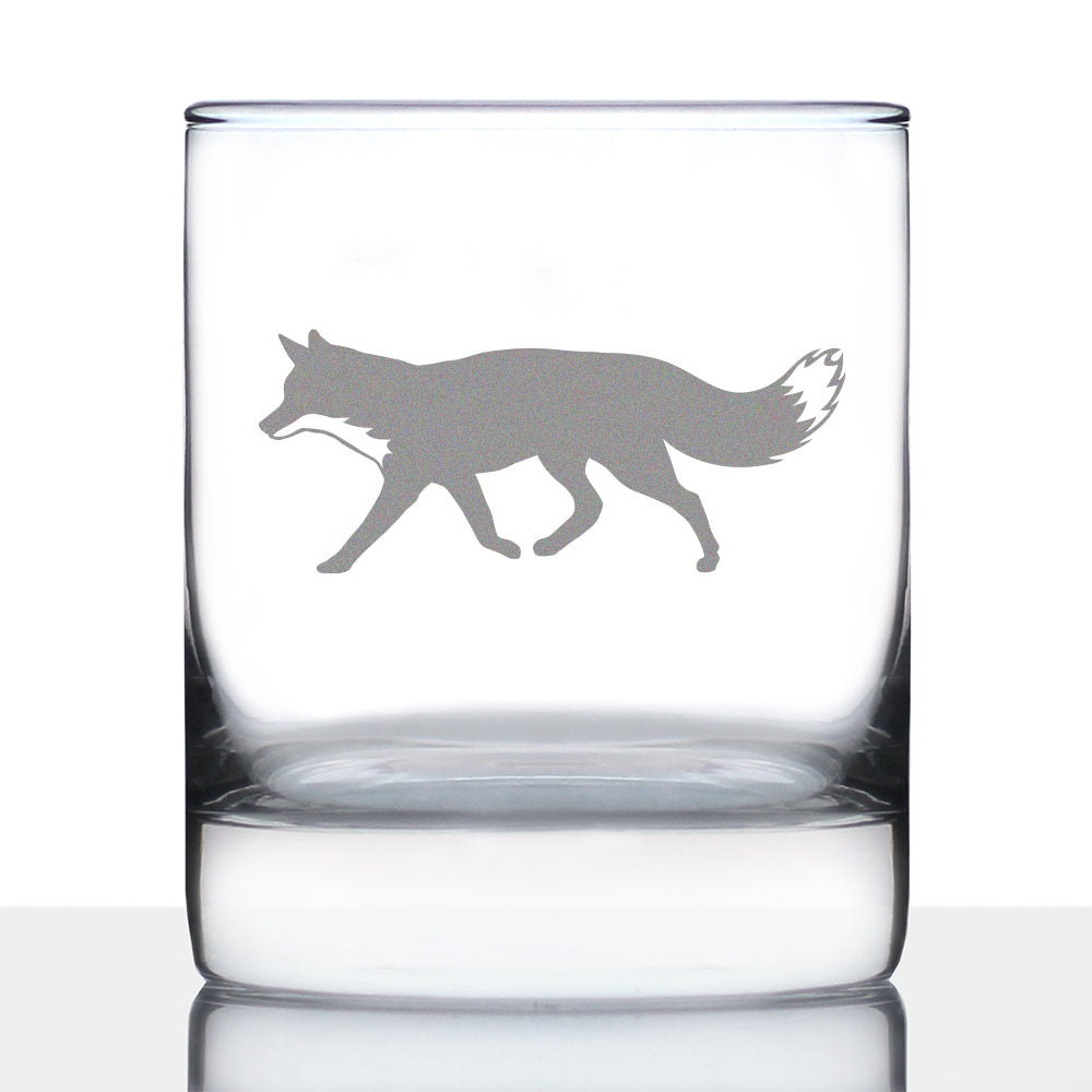 Fox Silhouette Rocks Glass - Cabin Themed Fox Gifts or Rustic Fox Decor for Women and Men - 10.25 Oz Glasses