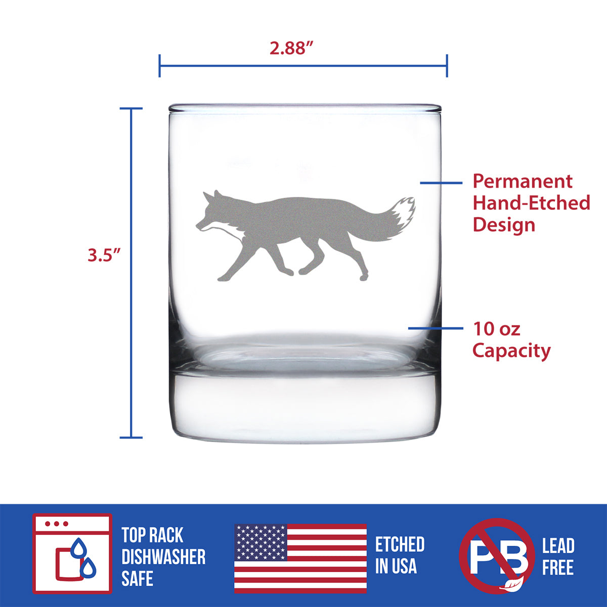 Fox Silhouette Rocks Glass - Cabin Themed Fox Gifts or Rustic Fox Decor for Women and Men - 10.25 Oz Glasses