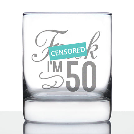 Fuck I'm 50 - Funny 50th Birthday Whiskey Rocks Glass Gifts for Men & Women Turning 50 - Fun Whisky Drinking Tumbler