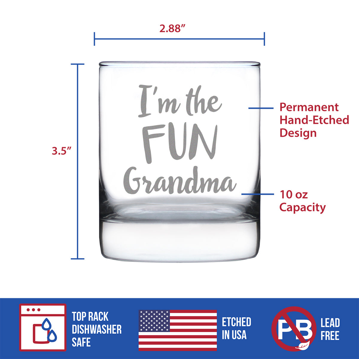 Fun Grandma Whiskey Rocks Glass - Cute Grandparents Themed Gifts or Party Decor for Women - 10.25 Oz