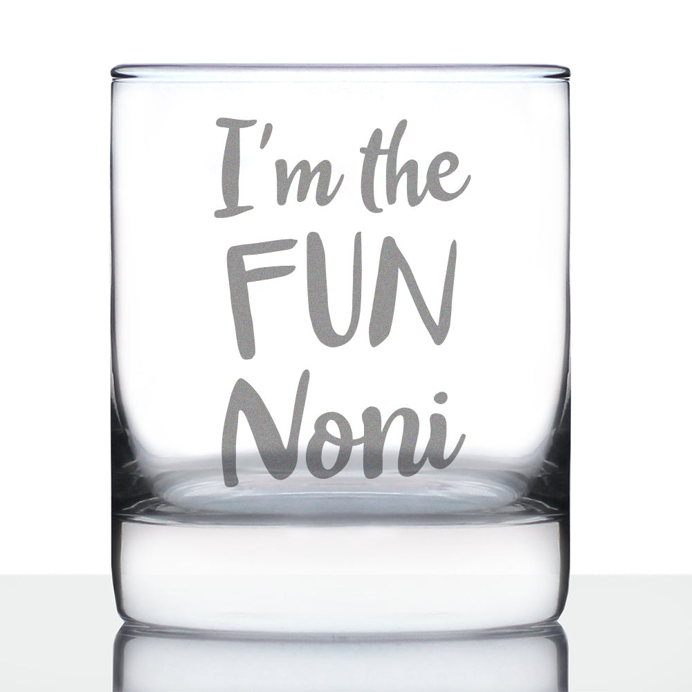 I&#39;m the Fun Noni 10 oz Rocks Glass or Old Fashioned Glass - Reveal Gift for New Grandmothers, Mother&#39;s Day or Birthday Gift for Noni