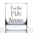 I'm the Fun Nonna 10 oz Rocks Glass or Old Fashioned Glass - Reveal Gift for New Grandmothers, Mother's Day or Birthday Gift for Nonna