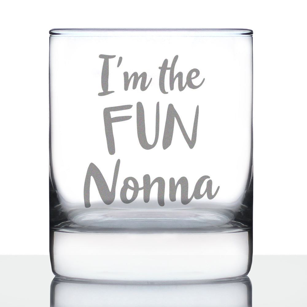 I&#39;m the Fun Nonna 10 oz Rocks Glass or Old Fashioned Glass - Reveal Gift for New Grandmothers, Mother&#39;s Day or Birthday Gift for Nonna