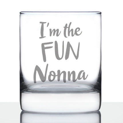 I'm the Fun Nonna 10 oz Rocks Glass or Old Fashioned Glass - Reveal Gift for New Grandmothers, Mother's Day or Birthday Gift for Nonna