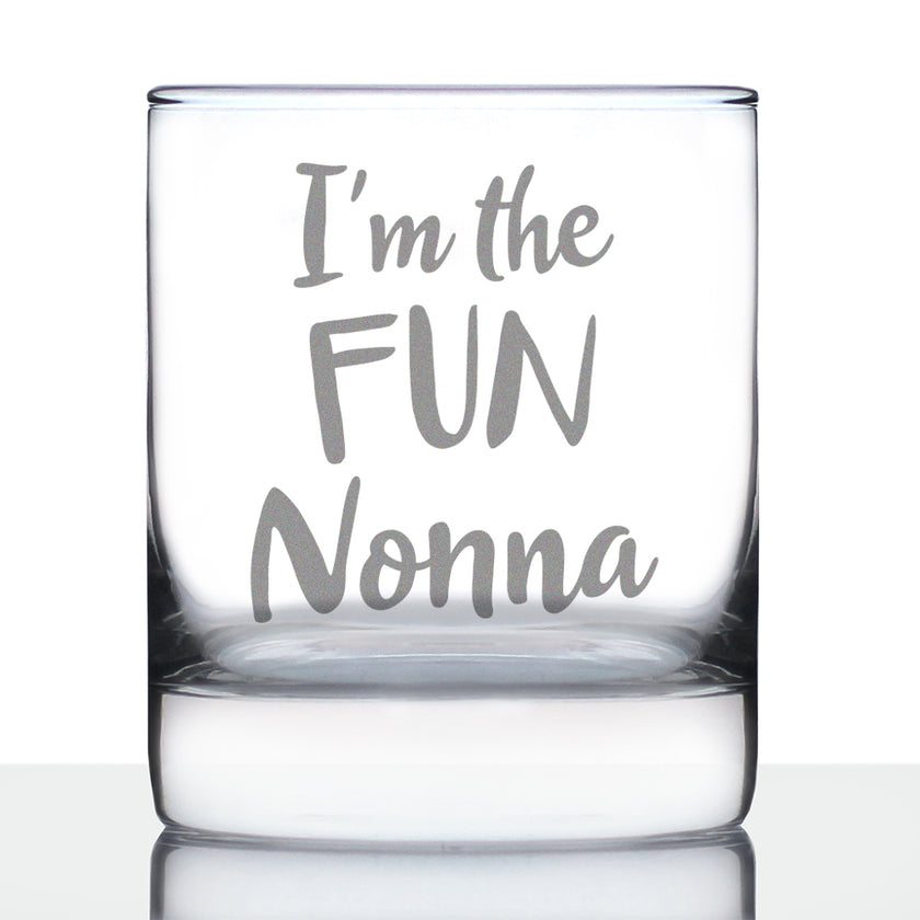 I'm the Fun Nonna 10 oz Rocks Glass or Old Fashioned Glass - Reveal Gift for New Grandmothers, Mother's Day or Birthday Gift for Nonna