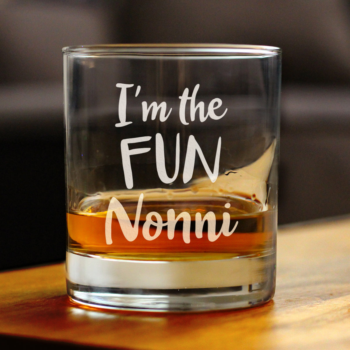 I'm the Fun Nonni 10 oz Rocks Glass or Old Fashioned Glass - Reveal Gift for New Grandmothers, Mother's Day or Birthday Gift for Nonni