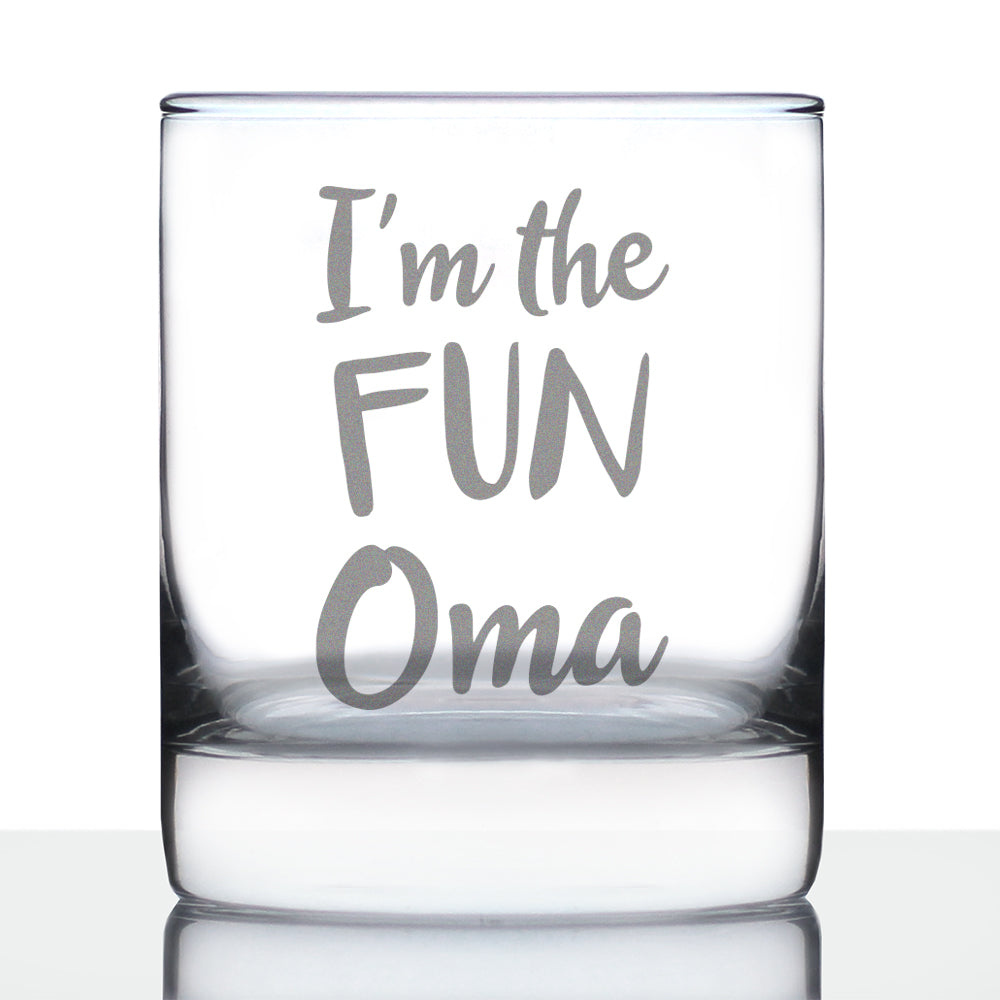 Fun Oma Whiskey Rocks Glass - Cute Grandparents Themed Gifts or Party Décor for Women - 10.25 Oz