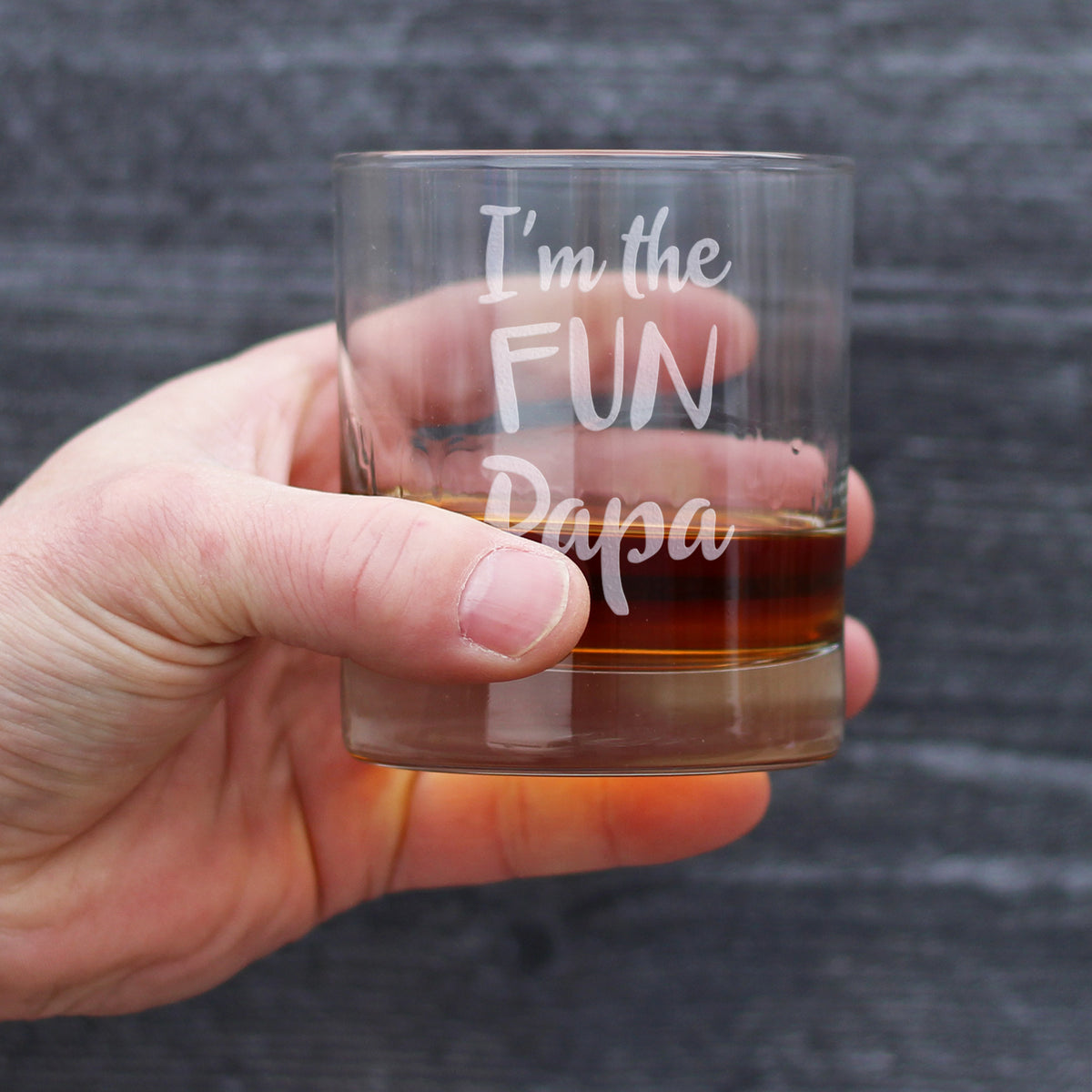 I&#39;m the Fun Papa 10 oz Rocks Glass or Old Fashioned Glass, Etched Sayings, Father&#39;s Day Gift for Grandpa