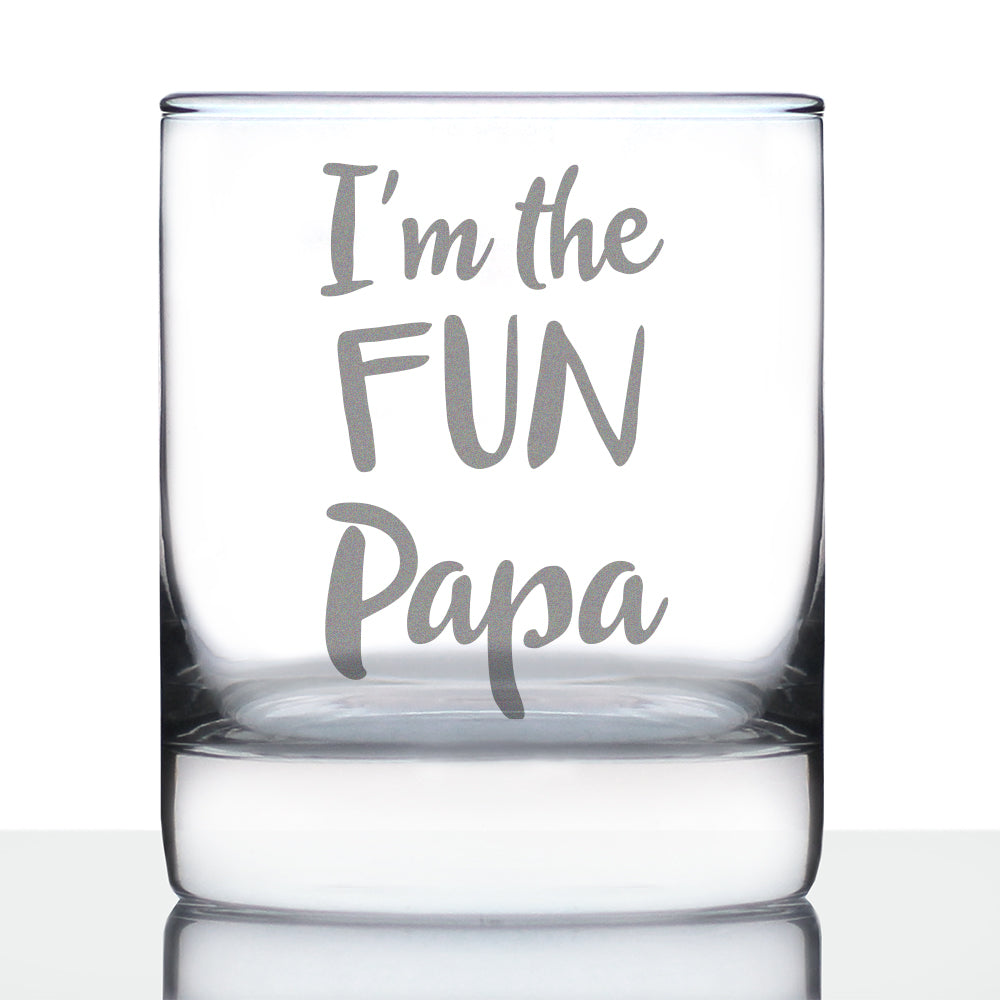 I'm the Fun Papa 10 oz Rocks Glass or Old Fashioned Glass, Etched Sayings, Father's Day Gift for Grandpa