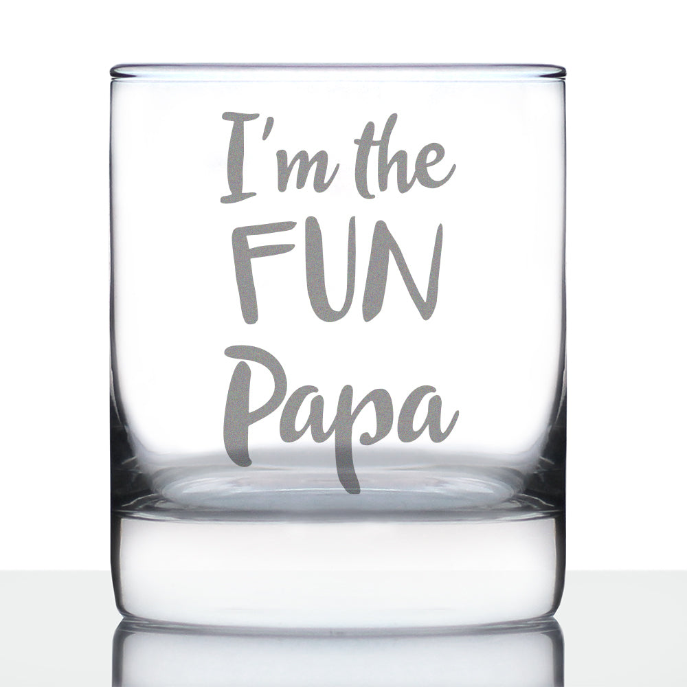 I&#39;m the Fun Papa 10 oz Rocks Glass or Old Fashioned Glass, Etched Sayings, Father&#39;s Day Gift for Grandpa