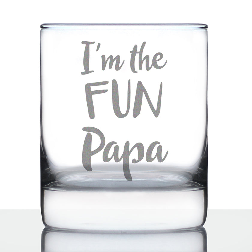 I'm the Fun Papa 10 oz Rocks Glass or Old Fashioned Glass, Etched Sayings, Father's Day Gift for Grandpa